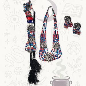 Vintage Native American Style Hand Beaded Necklace Earrings Belt Southwestern